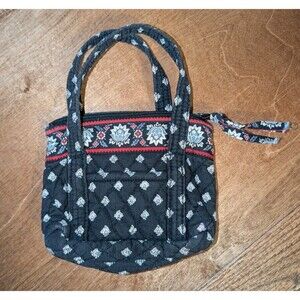 Vintage Vera Bradley Mini Black Paisley Print Bag Purse Tote With Handles Small